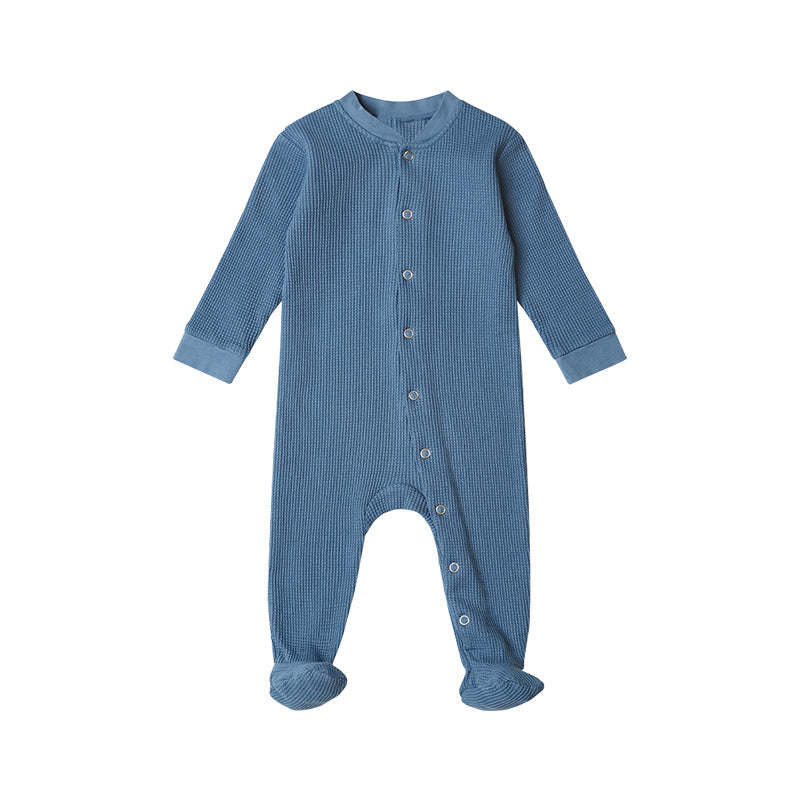 Baby Boy And Girl Waffle Knitted Fabric Solid Color Jumpsuits