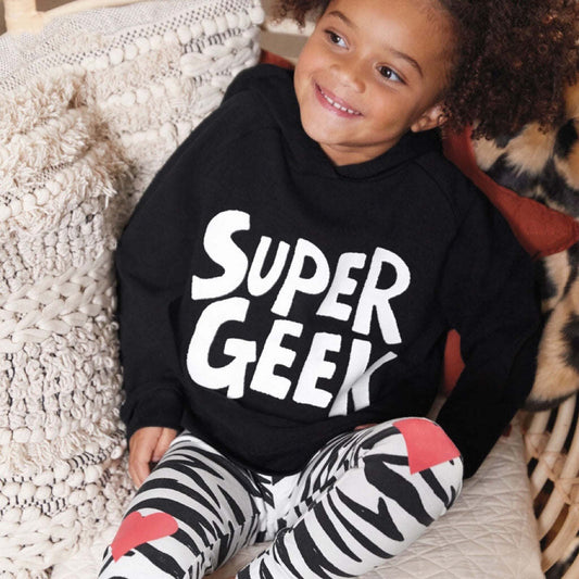 Baby Girl Slogan Graphic Cotton Hoodie With Hat Combo Zebra & Heart Pattern Pants Sets